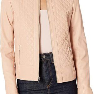 Cole Haan Jewel Neck Quilted Leather Jacket